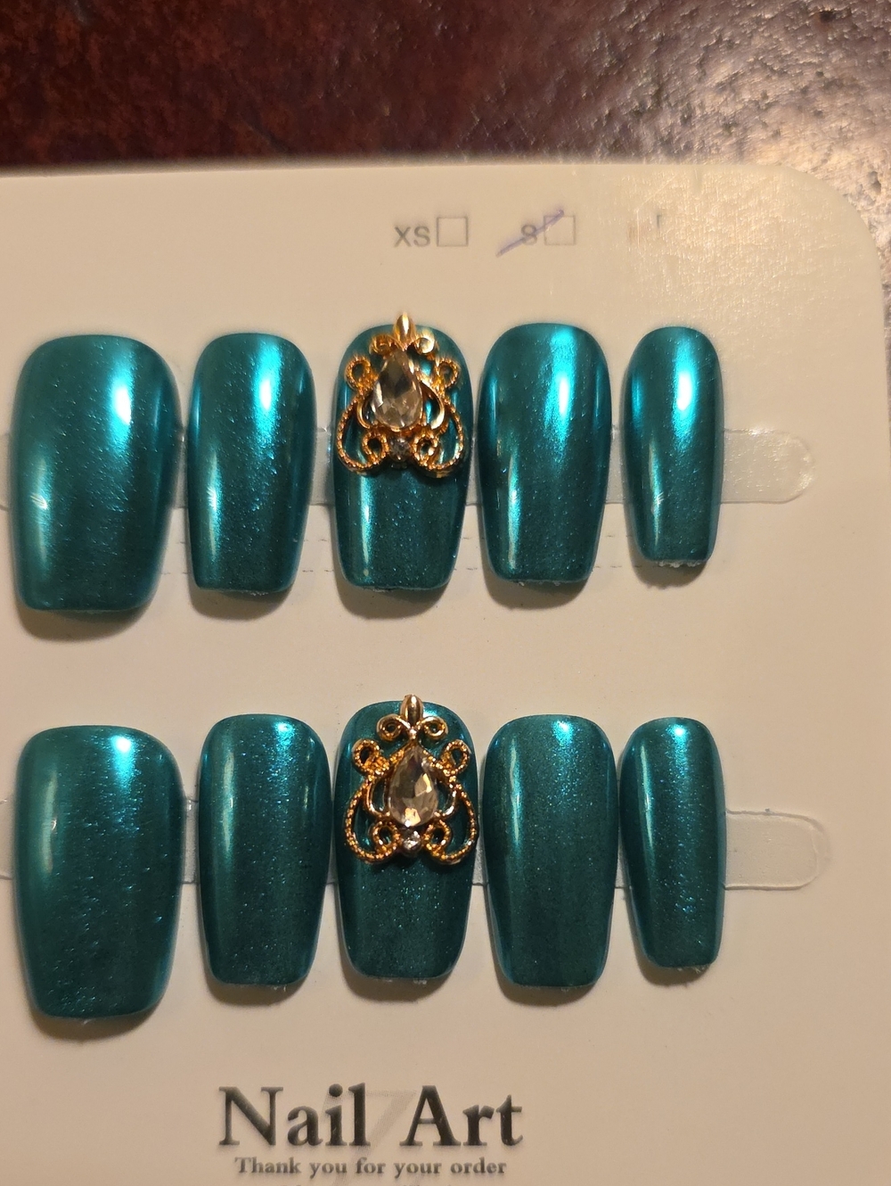 Press-On Set in Teal with Gold Accent Size Small